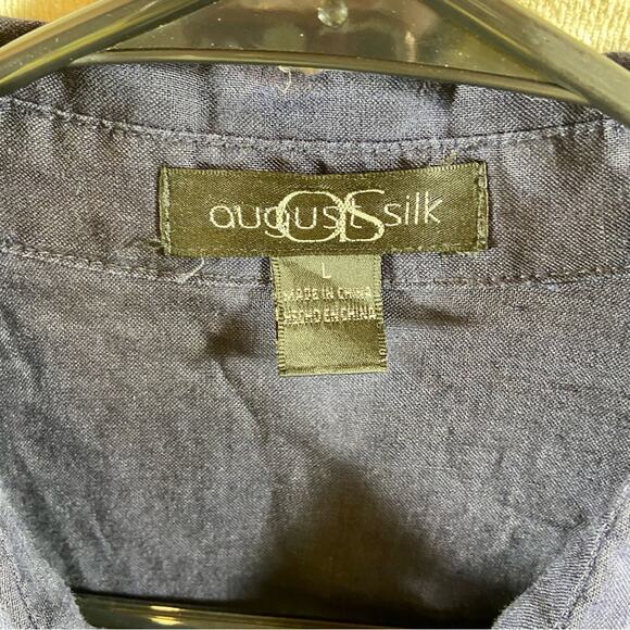 August silk women 100% linen navy blue button up shirt sleeve shirt breathable - Picture 2 of 8